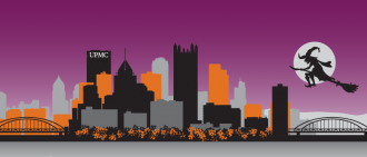 halloween graphic of pittsburgh skyline with UPMC building