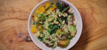 Beets, kale, butternut squash and brussels sprouts create a healthy, hearty meal and a rainbow in your winter vegetable bowl. Get the recipe.